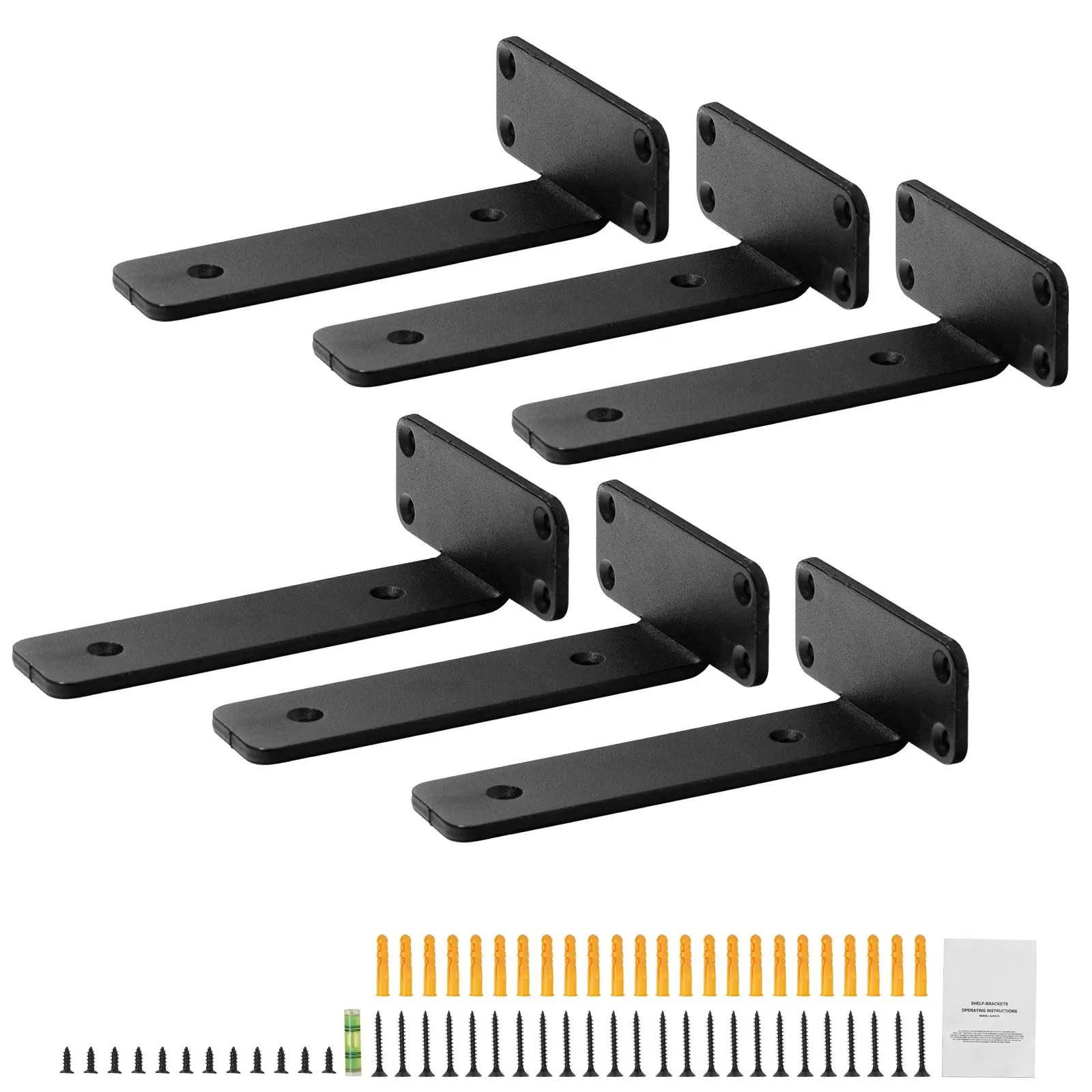 Shelf Bracket, 8"L x 4"W x 1.6"H 6 Pcs, Heavy Duty Floating Shelf Brackets, Brackets for Shelves, 5mm Thick Matte Black L Shelf Bracket, Steel Shelving Brackets with 160 lbs Load Capacity