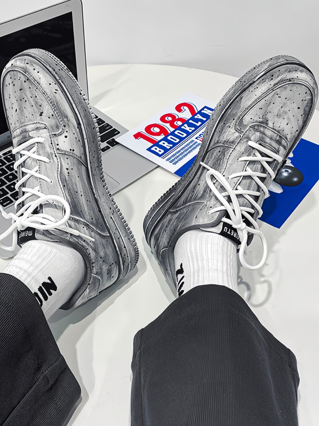 Men's Vintage Cross Sneakers, PU Leather Mid Top Casual Shoes, Soft Comfortable Non-Slip Design, Perfect for Daily Wear