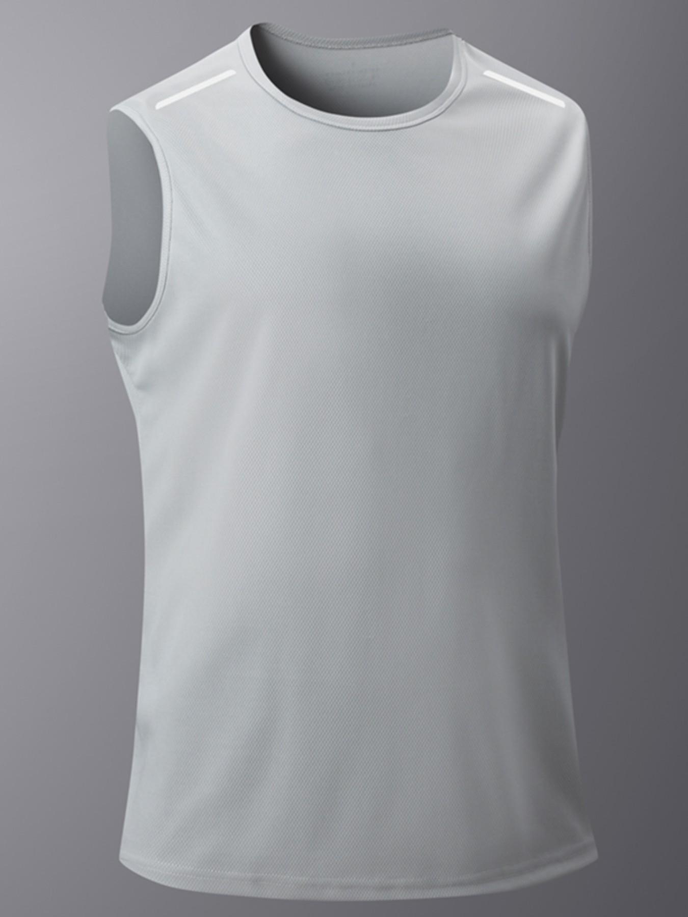 Men's Moisture-Wicking Sleeveless Training Vest, Reflective Detail Sportswear, Ideal for Running and Workouts, Casual Plain Style
