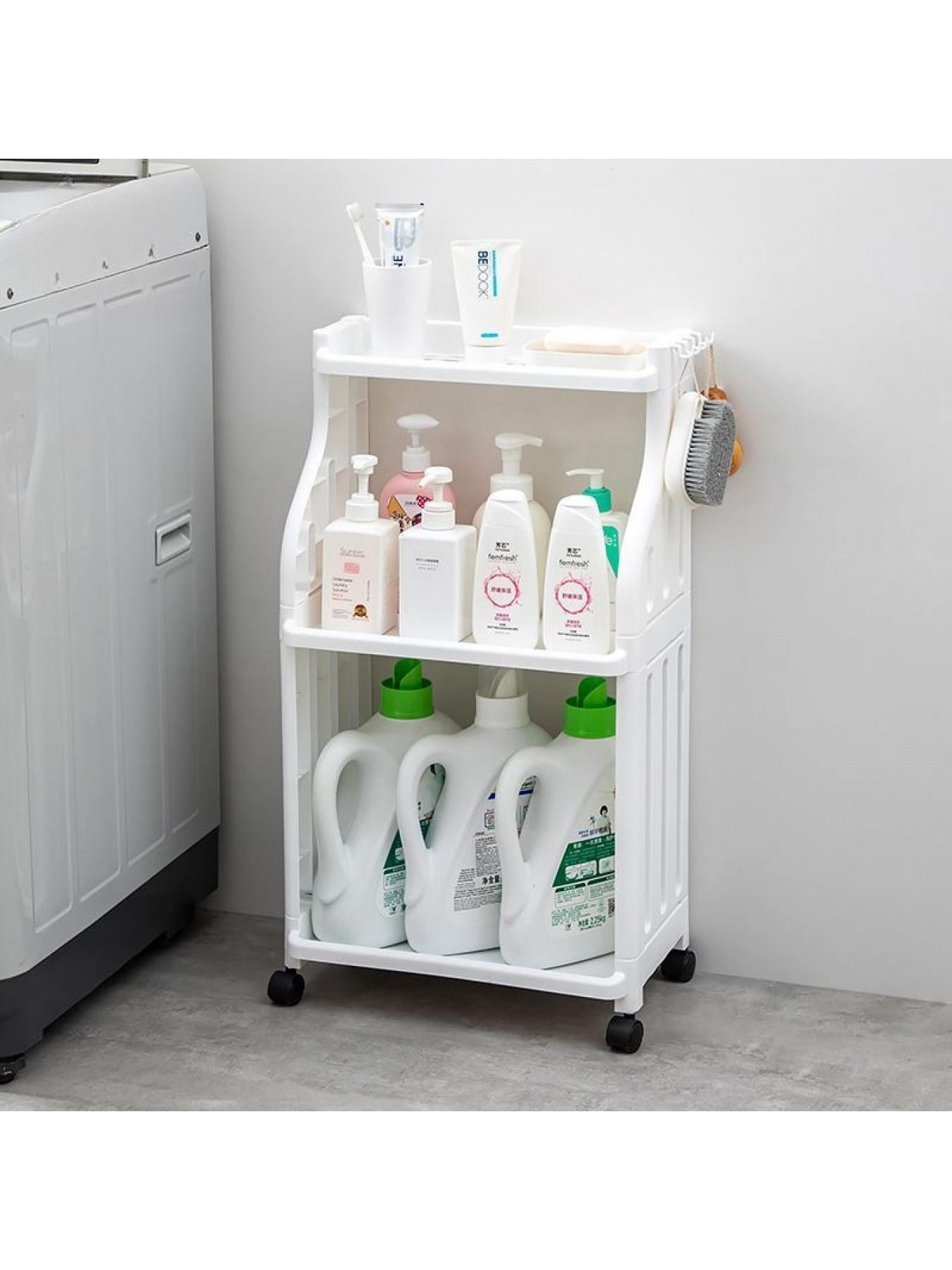 Rolling Bathroom Storage Cart with Wheels, Heavy Duty Mobile Shelf Organizer, No Assembly, Space Saving for Bathroom Kitchen Laundry Small Spaces