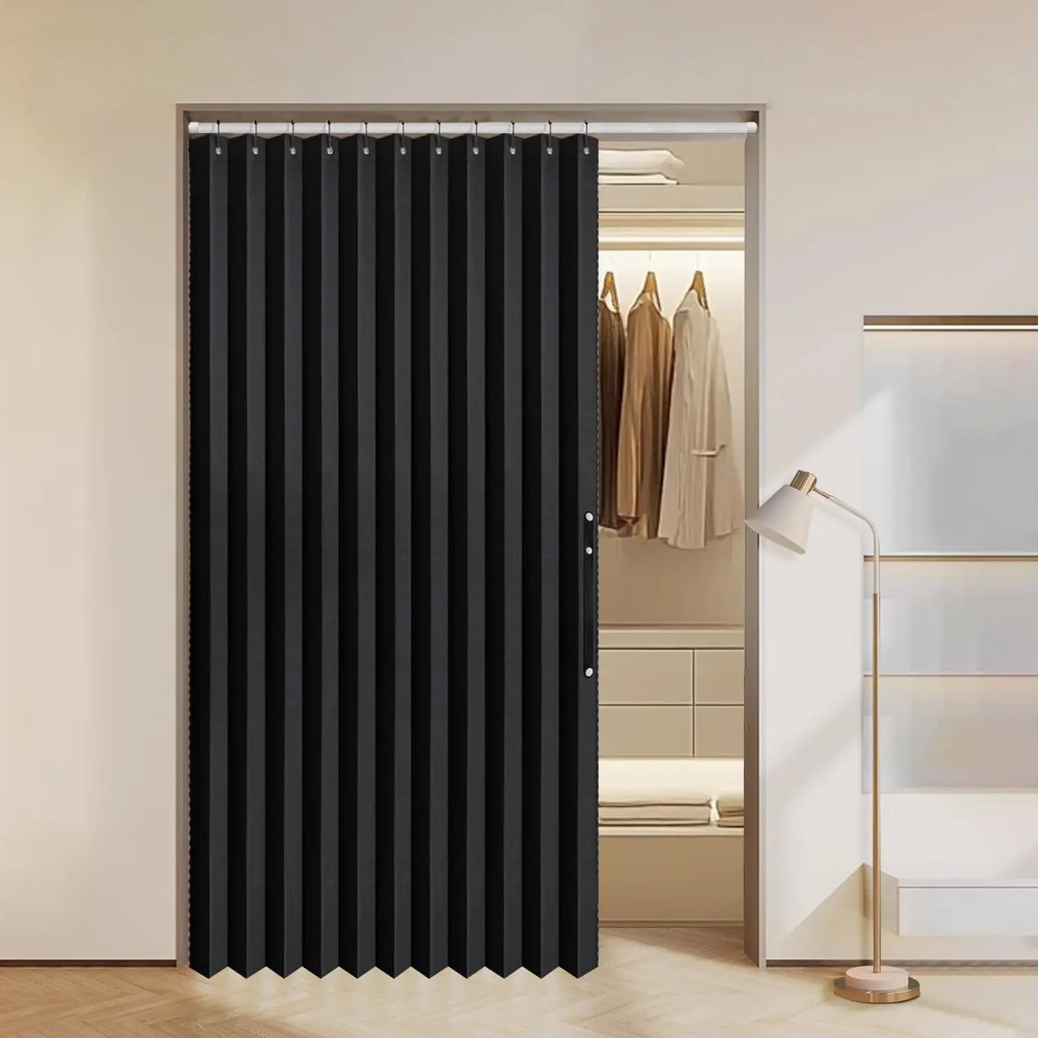 Halloween Accordion Folding Door Curtains for Doorways, Room Divider for Doorway Privacy, Curtains for Closet Doors and Laundry Rooms, Black, W52 x L78 inches, 1 Panel