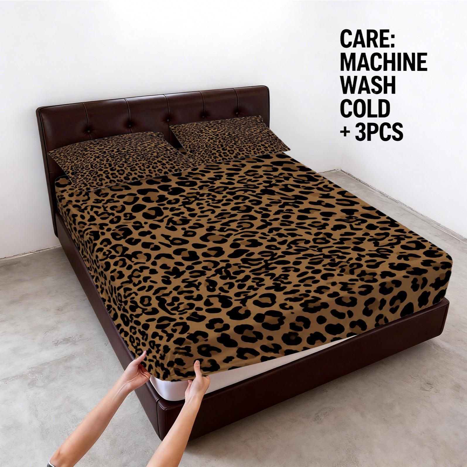 3 Pieces Leopard Print Fitted Sheet Set, Bedsheets Set, Bed Sheet Sets (1 Fitted Sheet + 2 Pillowcases), Classic Retro Animal Leopard Pattern, Soft Skin-Friendly Fabric Bedding, Home Furnishing for Women Bedroom, Top Choice for Holiday Gifts