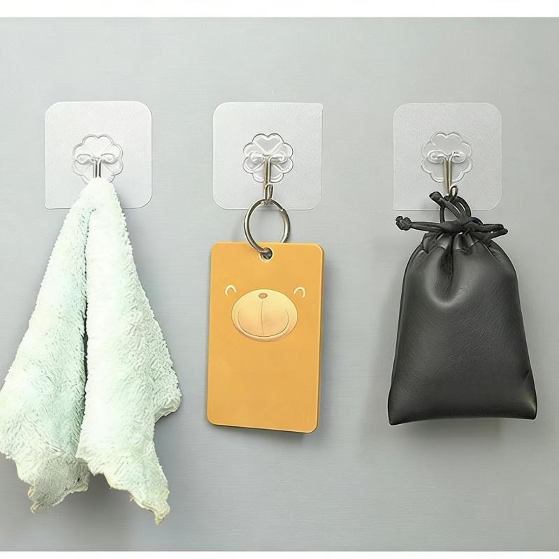 1 Pack Punch-Free Self Adhesive Hooks, Transparent Strong Sticky Hooks, Wall Hooks for Kitchen Bathroom Coat Hanging