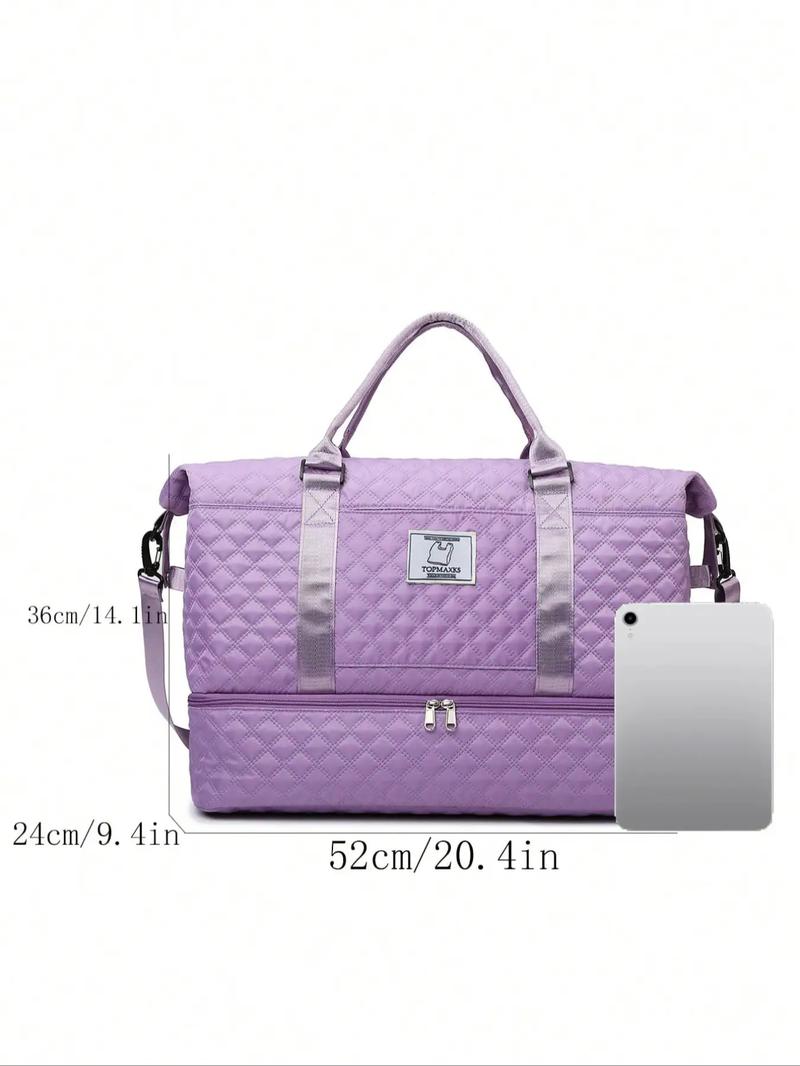 Unisex Sporty Quilted Design Solid Color Travel Bag, Casual Large Capacity Crossbody Bag, Trendy Carry on Weekender Bag for Travel & Gym & Outing Use