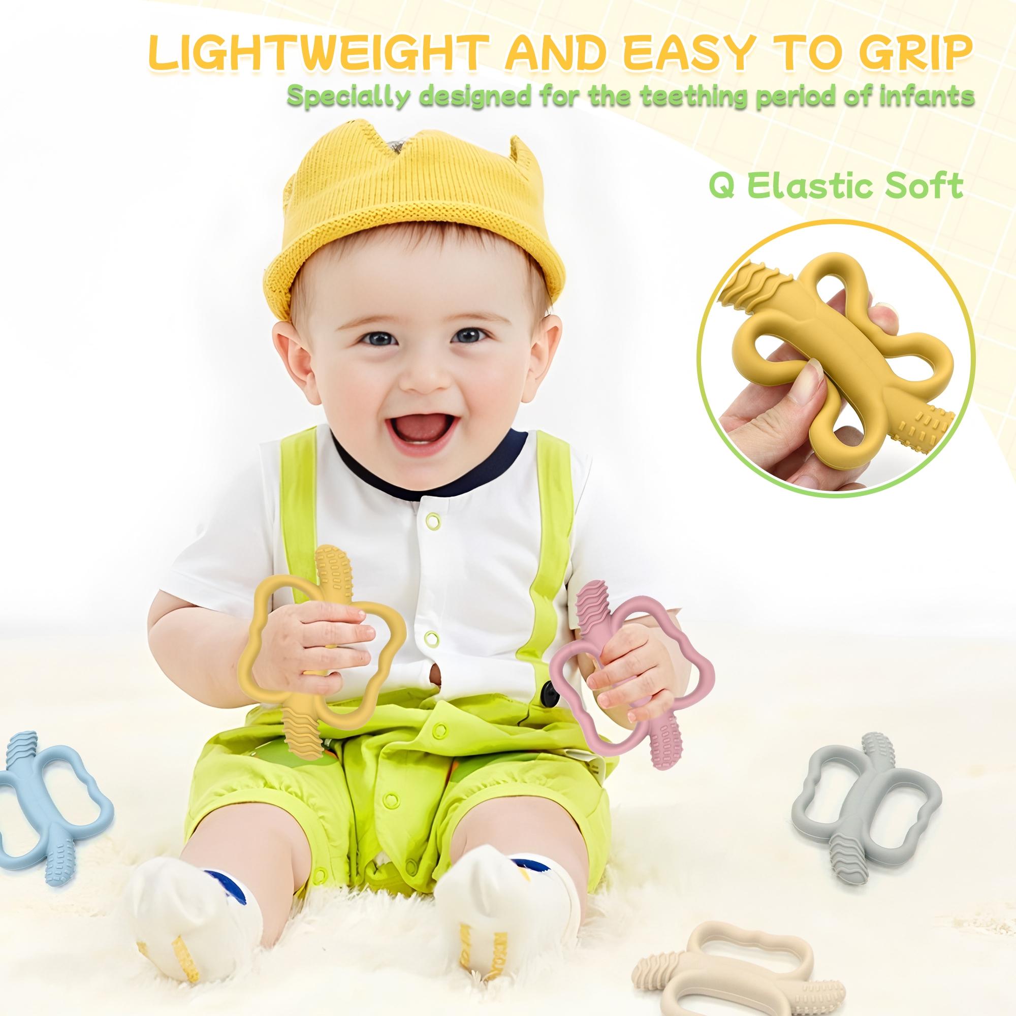 Baby teething toys, two-end textured banana-shaped massage teether with easy-to-grip handles, food-grade silicone, suitable for babies over 3 months old, girls and boys, Christmas and Halloween gifts