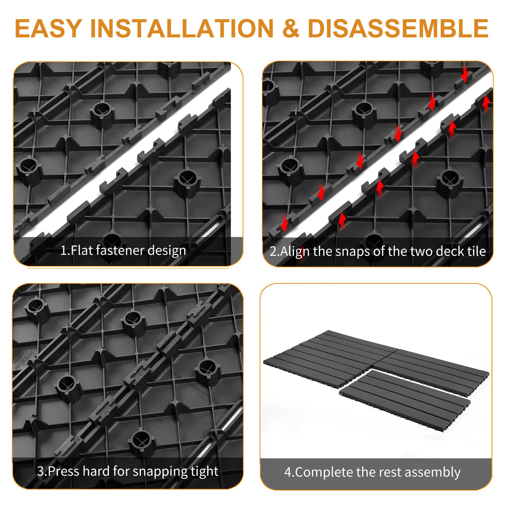 Interlocking Deck Tiles, 48 Pack,24"x12" 96 sq.ft Plastic Waterproof Outdoor Flooring All Weather Use, Patio Floor Decking Covering Tiles for Porch Poolside Balcony Backyard