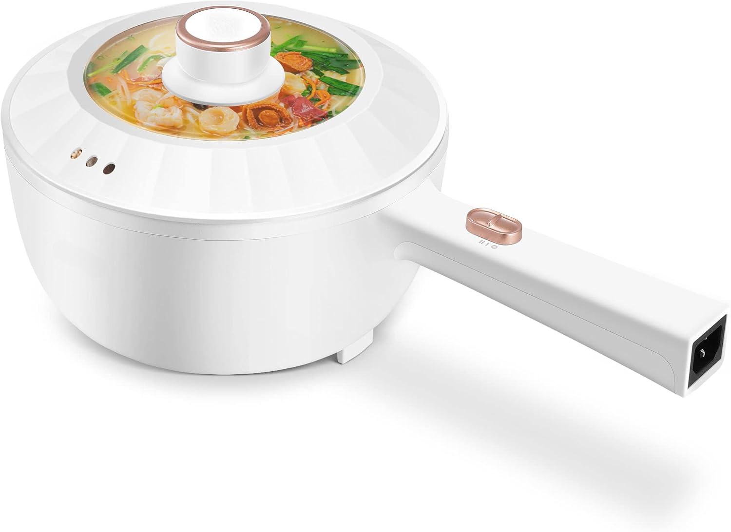 Hot Pot Electric, 2L Multifunctional Portable Cooking Pot, 1000W Rapid Noodles Electric, Non-Stick Frying Pans for Steak, Egg, Ramen, Oatmeal With Dual Power Adjustment