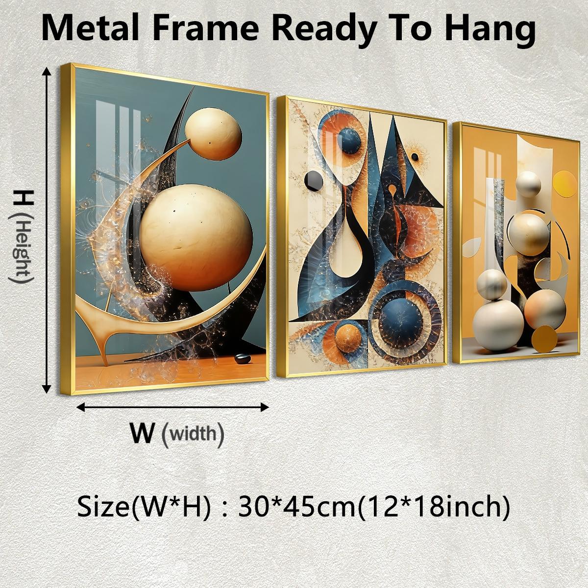 3 Counts Aluminum Alloy Framed Painting, Abstract Geometric Shapes And Spheres Art Pictures, Home Decoration For Living Room, Bedroom, Office, Restaurant, Hallway Wall Decor, Odorless Print Artwork, Luxury Perfect Gift For Friends And Family