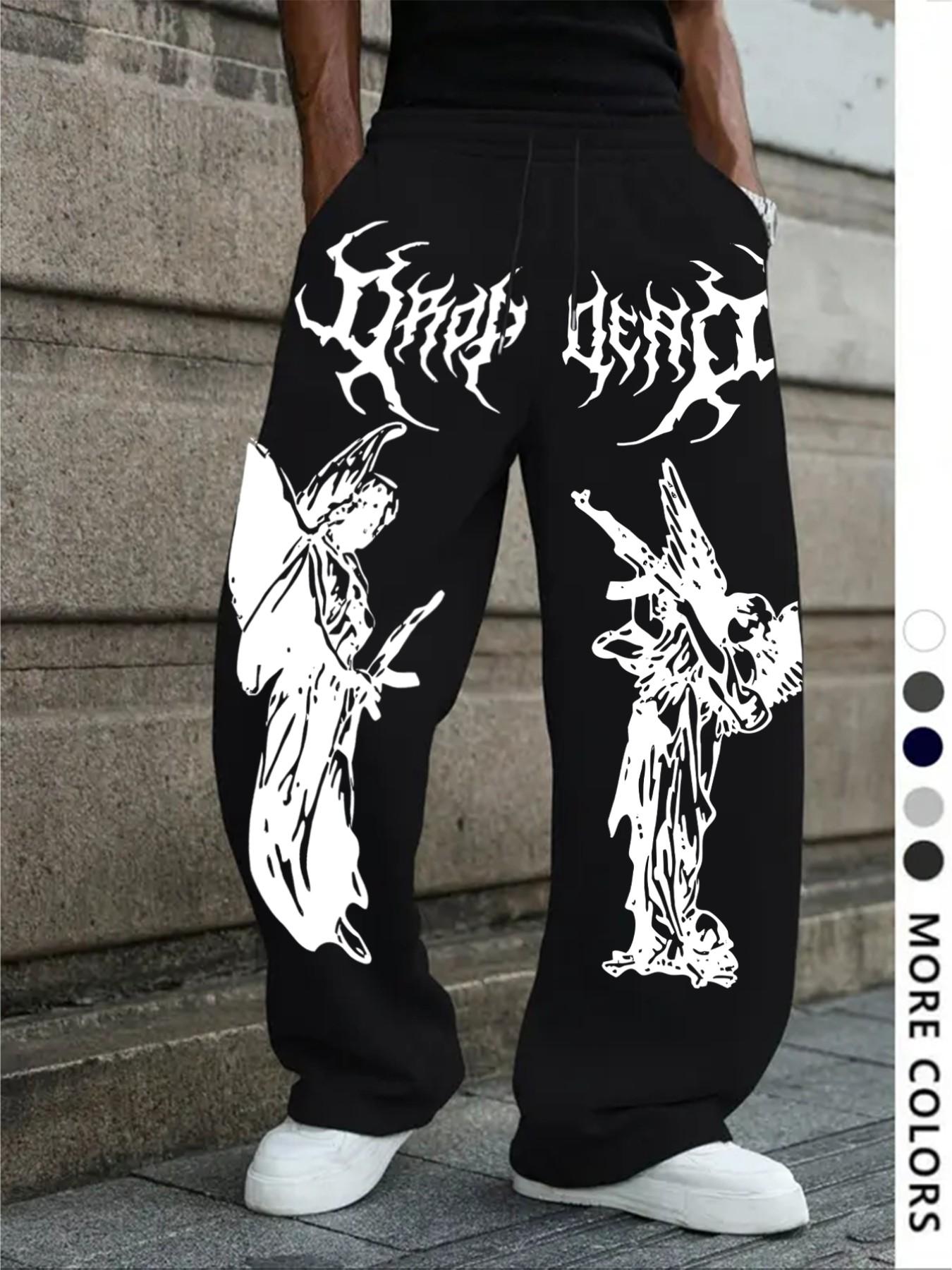 Men's Cyber Y2K Drop Dead Angel with Gun Graphic Joggers