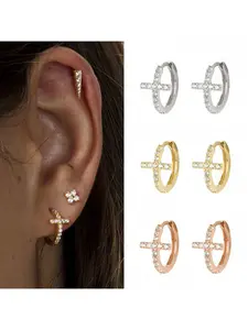 Gold Four-Leaf Clover 4-Stone Stud Earrings,  Mini Pave Diamond Earrings, Luxury Daily Wear Hypoallergenic Earrings for Women