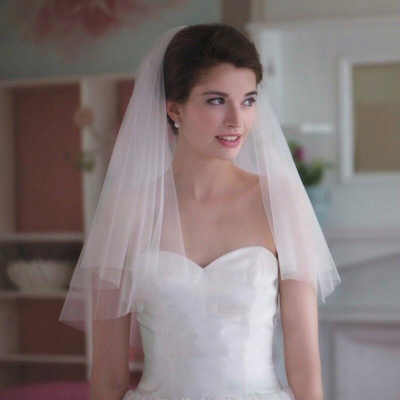 Cheap Short Wedding Veil With Comb Cut Edge 2 Layers Simple Mariage Accessories 2024