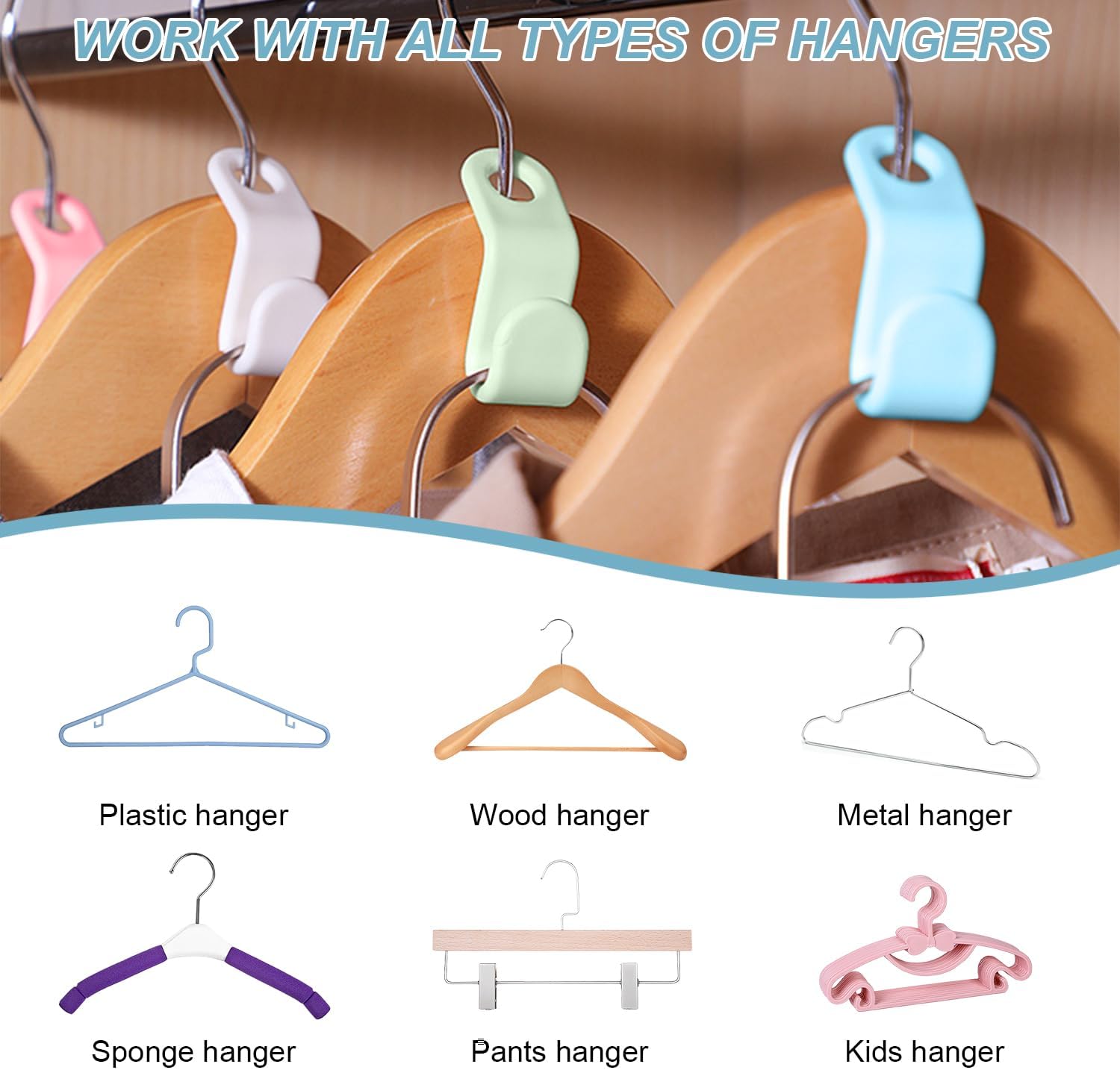 20 Pack Space Saving Hanger Connector Hooks  Durable Plastic Vertical Closet Organizer, Multi-Color Hanging Hooks for Clothes & Storage Boxes, Heavy Duty Wardrobe & Dorm Storage