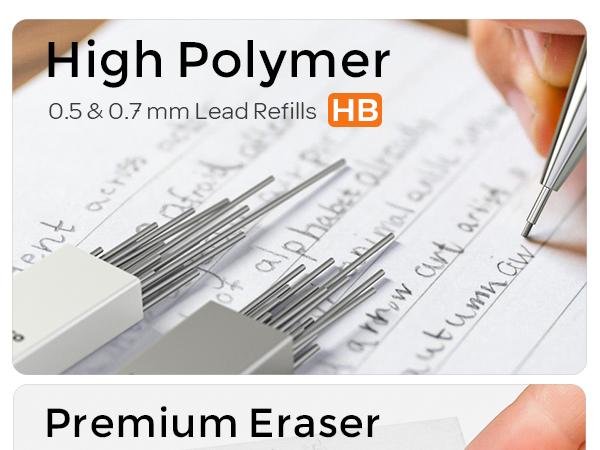 Nicpro 8Pack Metal Mechanical Pencils Set with 0.5mm & 0.7mm Pencils HB Lead Refills 3Packs of 4B Erasers & 9Packs of Eraser Refills Includes Case, Office Supplies, Writing Tools, Stationery