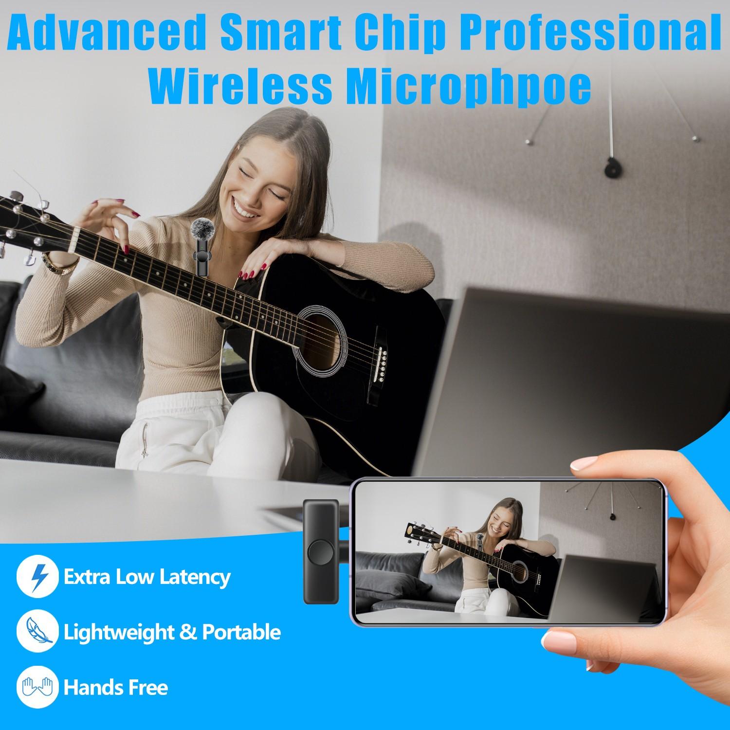 Wireless Mini Microphone for iPhone and Typec Interface, Bluetooth-compatible Lavalier Lapel Mic for Video Recording and Podcast, Plug and Play 2.4g Ultra-Low Delay for Interviews and Vlogs