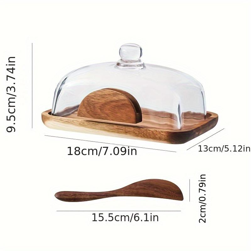 A Wooden Butter Dish with a Glass Lid And Wooden Knife, Suitable for Butter, Cheese, And Snacks - a High-Quality Essential for Kitchen Baking, Featuring a Covered Butter Dish, a Snack Serving Tray, Elegant Table Decor, And Durable Kitchenware