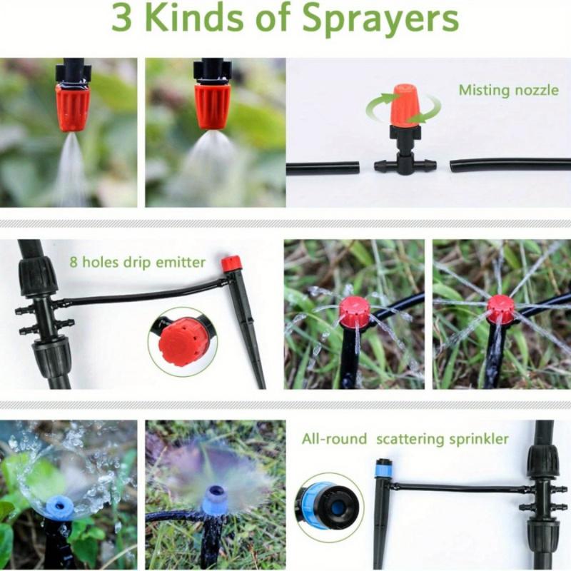 Drip Irrigation System Kit, 226ft Automatic Micro Irrigation Kit Patio Misting Plant Watering System with 1/2 inch 1/4 inch Drip Irrigation Tubing, Adjustable Nozzle Emitters for Garden Greenhouse