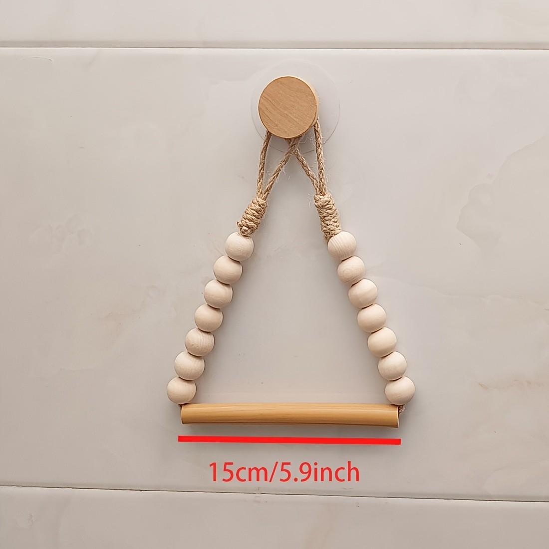 No-Drill Toilet Paper Holder, Rustic Style Hemp Rope Wood Ball Design, Adhesive Installation, Bathroom Accessory, Easy to Use