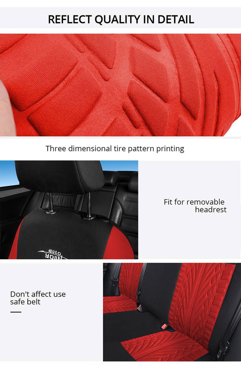 Car Seat Covers for 5 Seats Universal, Fabric Breathable Car Front & Rear Seat Protectors, with Tire Track Details, Airbag Compatible, Full Protection, Fits Most Cars Trucks Vans SUVs, Red Vehicle Seat Covers, Truck Accessories, Car Interior Accessories