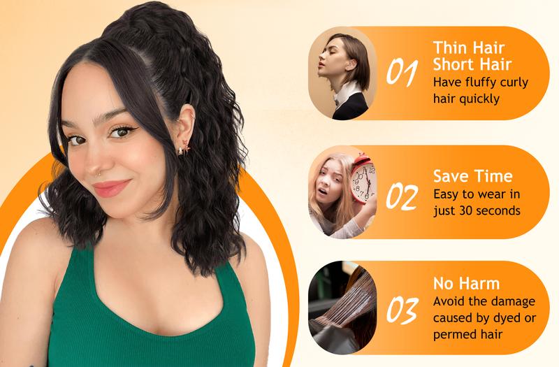 [KooKaStyle]  Black Brown Ponytail Extension 18" Curly Pony Tail Clip in Claw Ponytail Fluffy Natural Looking Synthetic Hairpiece for Women