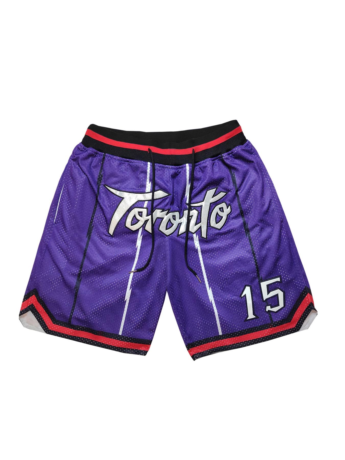Men's Toronto Letter & Number Embroidery Pocket Sports Shorts, Casual Breathable Quick Drying Elastic Waist Basketball Shorts, Athletic Bottoms, Men's Sportswear for Outdoor Wear, Athletic Activewear, Athleisure Casual Shorts, Breathable Fitness Shorts