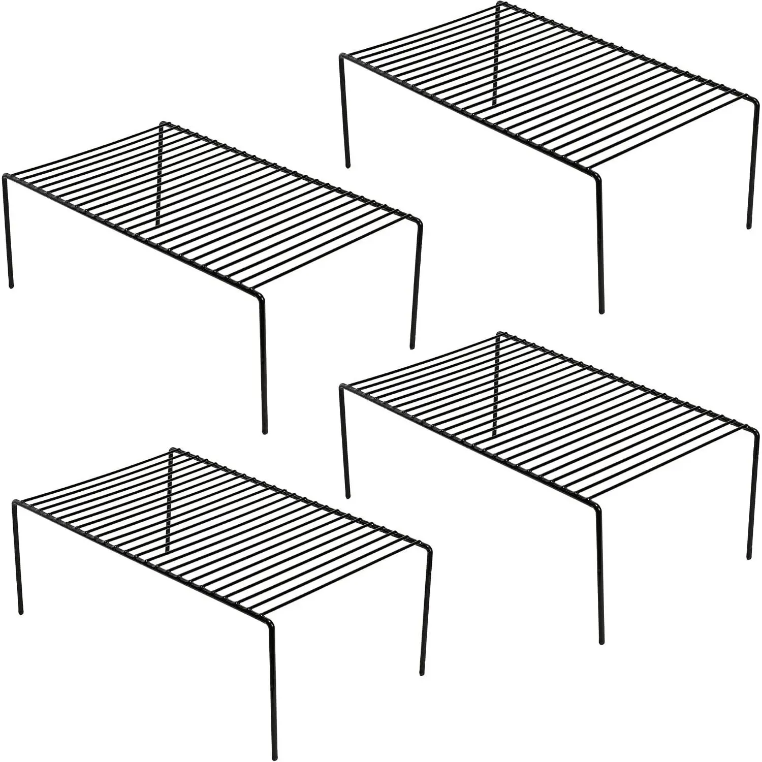 Kitchen Cabinet Shelf Organizer Set of 2, Large (15.7 x 9.4 inch) Metal Wire Pantry Storage Shelves, Dish Plate Racks for Cabinets, Freezer, Counter, Cupboard Organizers and Storage, Black