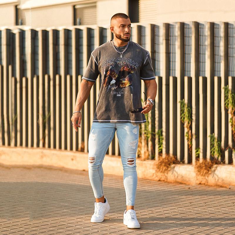 GINGTTO Men's Ripped Skinny Jeans Slim Fit Stretch Tapered Leg