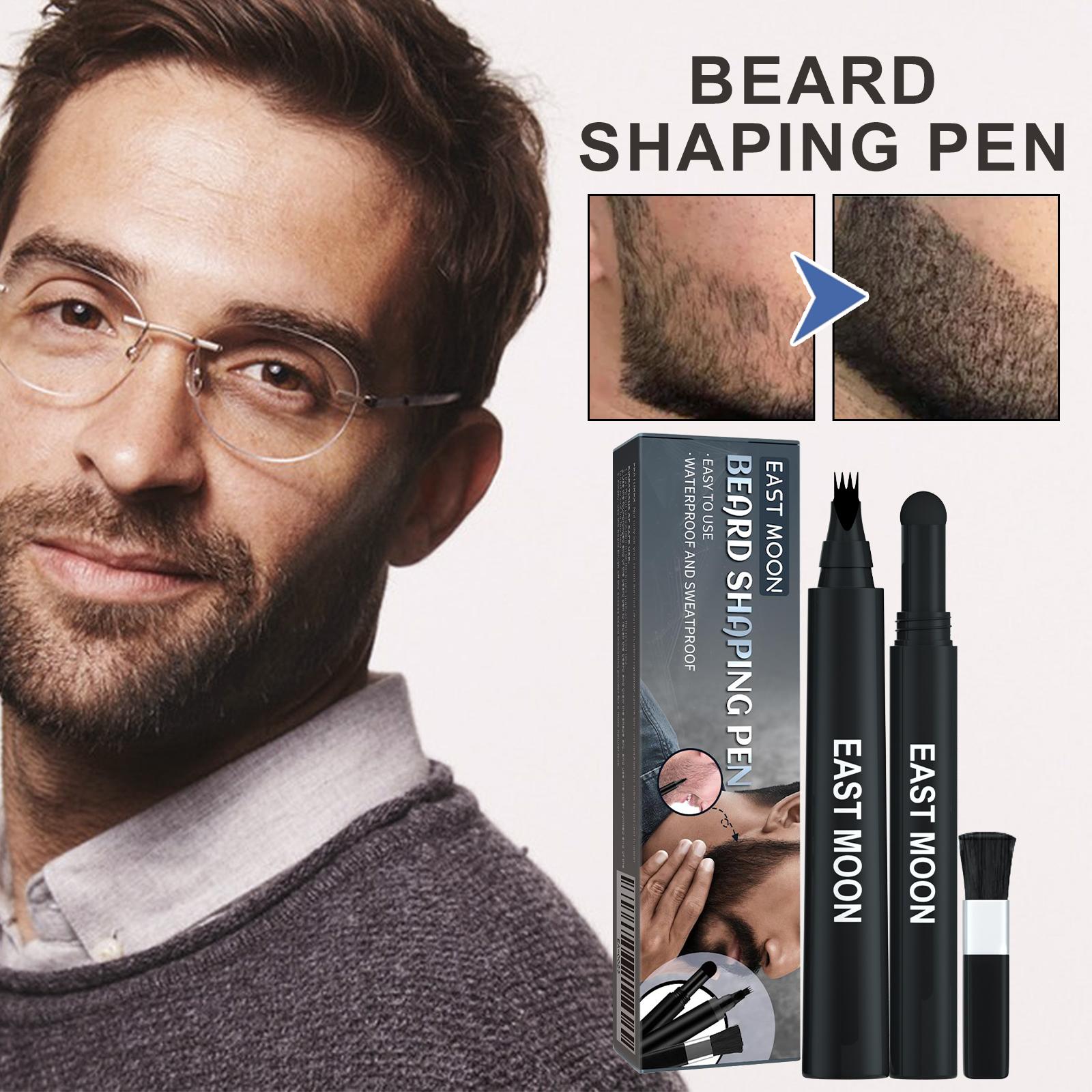 East Moon 3-in-1 Unscented Beard Shaping Pen Kit with Brush, Waterproof Sweatproof Filler Tool for Men, Long-Lasting Beard Care Solution for Patchy Areas