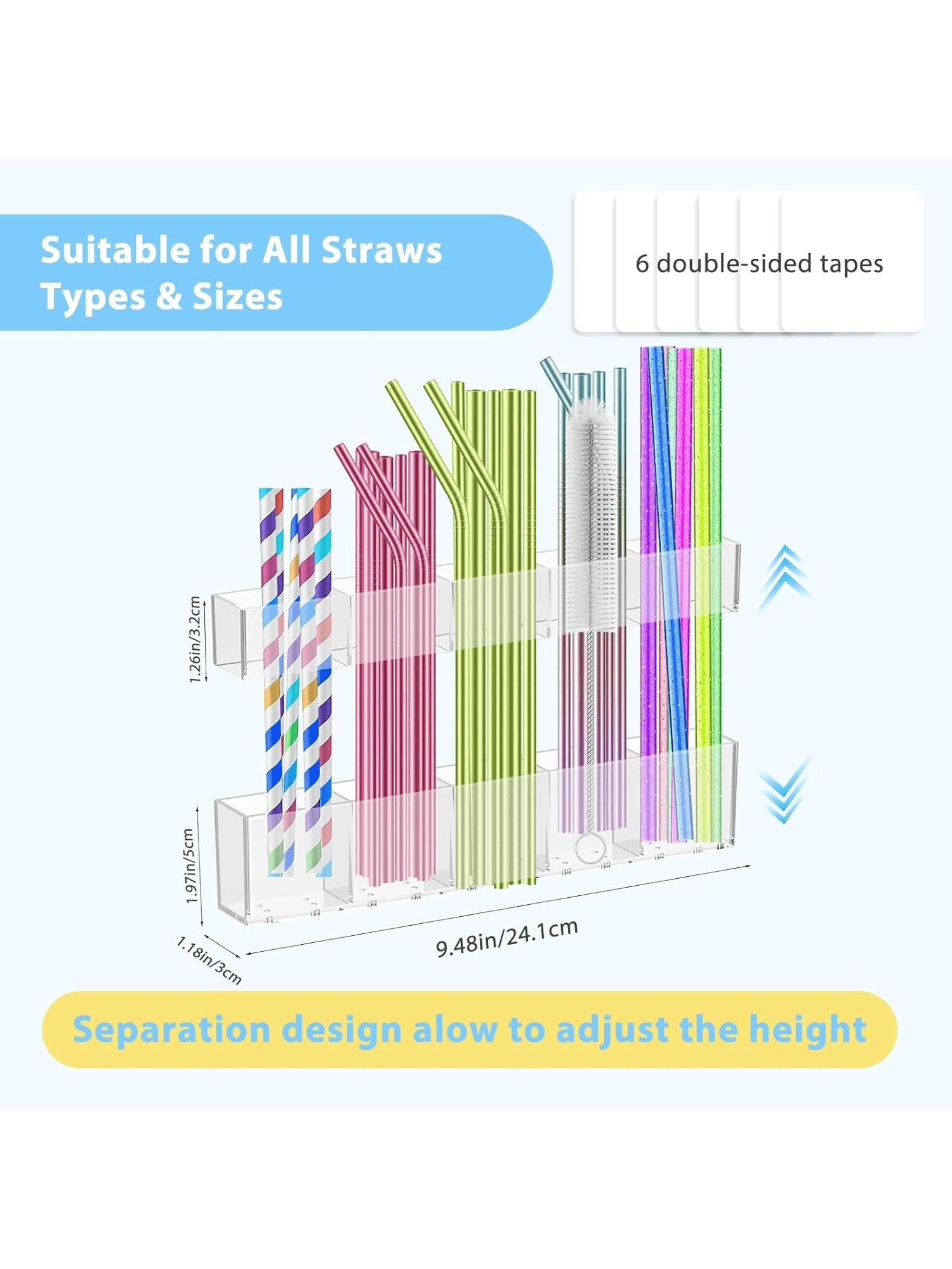Acrylic Straw Holder, 1 Count Reusable Tumbler Straw Organizer Storage, Beverage Organizer, Kitchen Accessories Container for Cabinet Door, Utensils