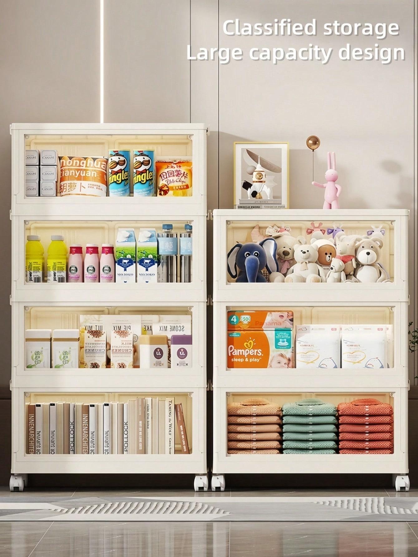 Foldable Storage Bins with Lids,Stackable Home Storage Cabinet Organizer for Closet - 4/5/6-Tier Stylish Plastic Storage Containers with Magnetic Doors & Wheels, Waterproof Collapsible & Portable Storage Solution, Collapsible Storage Box, Kitchen Pantry Foldable Storage Bins with Lids,Stackable Home Storage Cabinet Organizer for Closet - 4/5/6-Tier Stylish Plastic Storage Containers with Magnetic Doors & Wheels, Waterproof Collapsible & Portable Storage Solution, Collapsible Storage Box, Kitchen Pantry