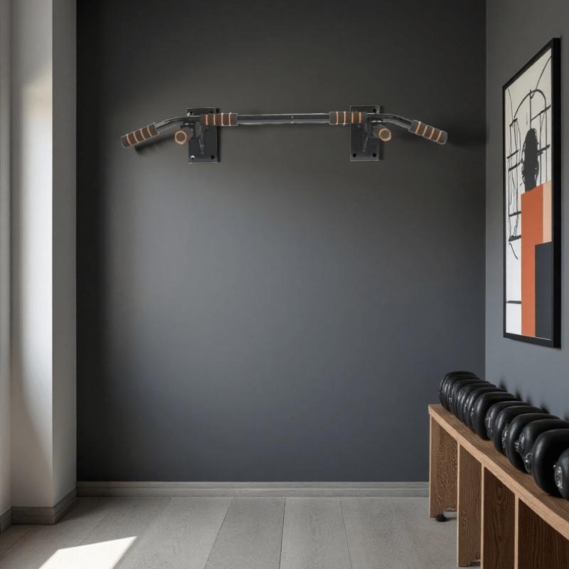 Premium Wall Mount Pull Up Bar | 1400LB Max Weight, Integrated Home Gym Kit with Hanging Straps, Suitable for Weight Training, Dips, Chin-Ups, Push-Ups & Core Fitness – Black Commercial Strength Gear