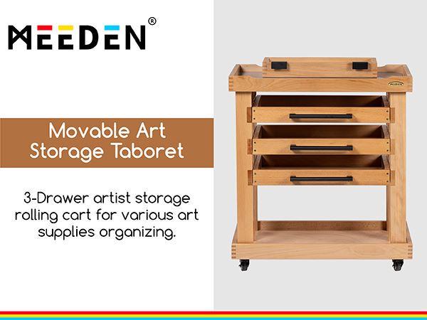 MEEDEN Art Supply Storage Cart, 5 Tier Solid Beech Wood Utility Rolling Cart with 3 Drawers, Craft Orgnizer on 4 Wheels MEEDEN Art Supply Storage Cart, 5 Tier Solid Beech Wood Utility Rolling Cart with 3 Drawers, Craft Orgnizer on 4 Wheels