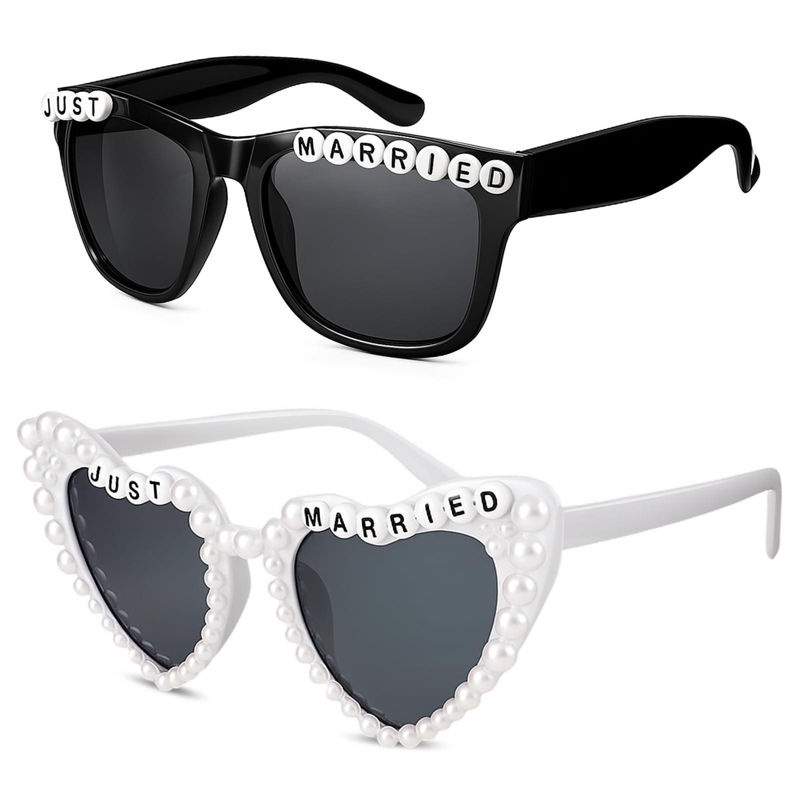 2pcs Heart-Shaped Bride and Groom Glasses Set, Artificial Design, Wedding Party Accessories, Bridal Shower Gifts, Couple Photo Props