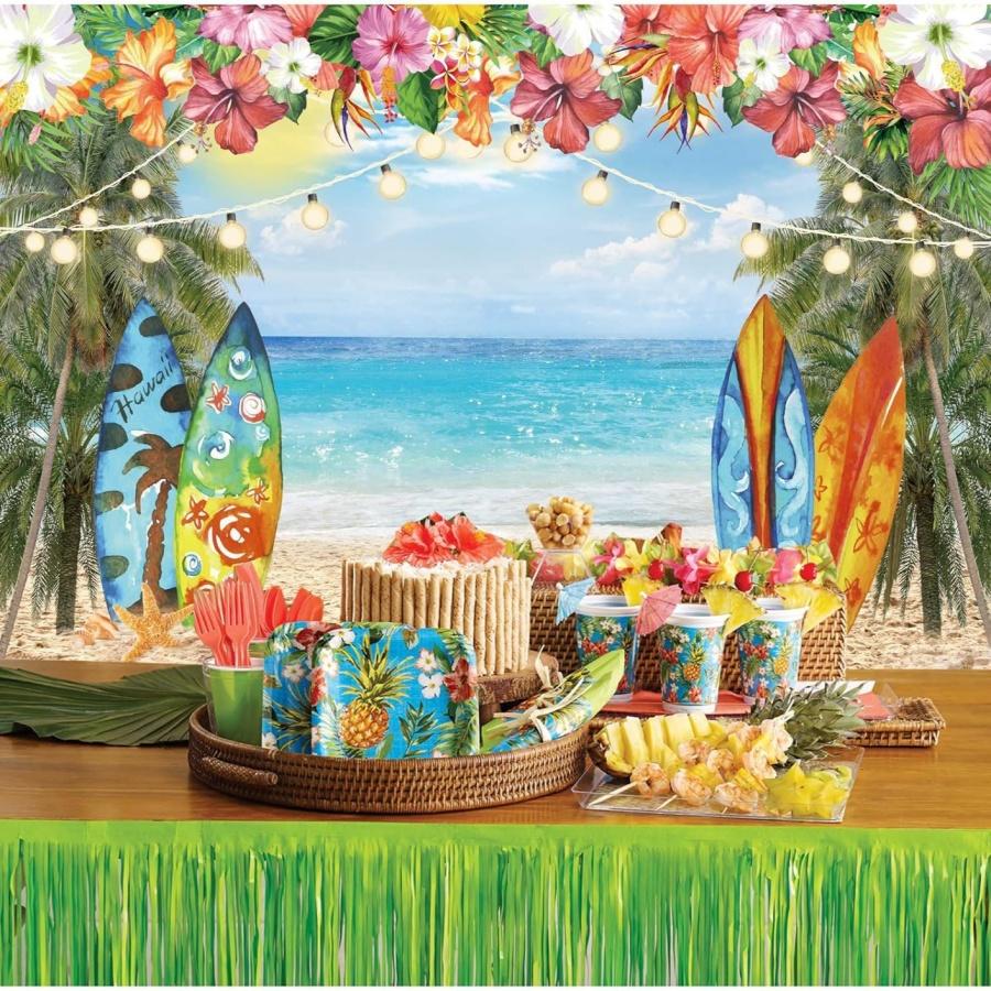 Hawaiian beach photography background banner, summer tropical Hawaiian palm flower background cloth, polyester material, suitable for Hawaiian party decoration, photo booth banner supplies, indoor/outdoor decoration, holiday party supplies