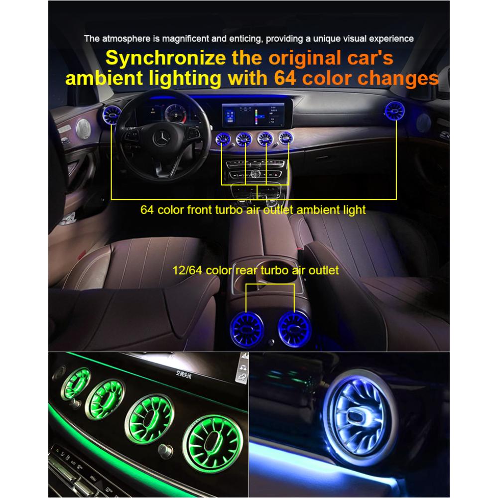 64 Colors RGB Factory-Match Special LED Turbine Air Vent Cover for Mercedes Benz E-Class (W213) - Vehicle Control, Automotive Atmosphere Lamp, Recessed Interior Decoration, Car Light Embellishments, Backlit Speaker Trim Panels, Gift for Boyfriend, Car Atm