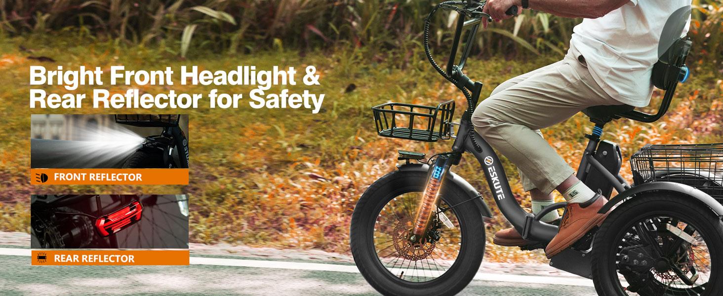 Eskute T300 Electric Tricycle Trike for Adults 48V10.4Ah Removable Battery 18*3.0 1200W Peak Power Foldable 3 Wheels Electric Bikes Bicycle for Adults Three Wheel Electric Cruiser Tricycle ebike 18 MPH 55 Miles Foldable Frame & Basket atv wholesale