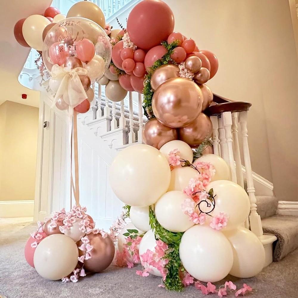44 Pink and Rose Gold Balloon Set | 12 inch Pink, Beige, and Metal Rose Gold Paper Scrap Latex Balloons, Suitable for Baby Party, Children's Birthday, Girls' Party, Wedding Decoration, Anniversary Events, and Elegant Party Decoration