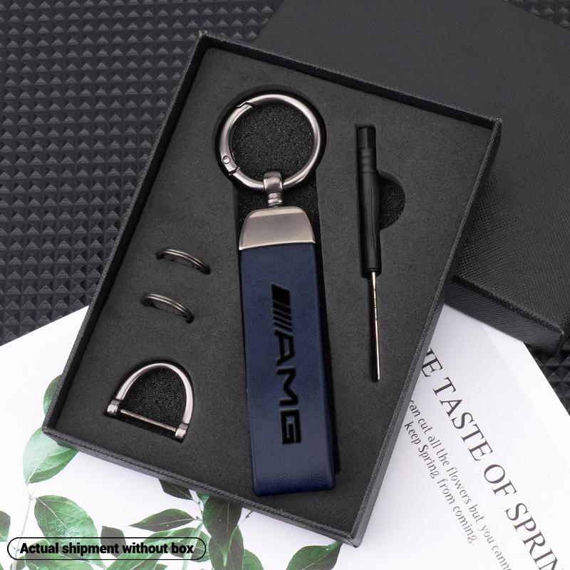 High Grade Leather Keychain, Car Logo Keyring Accessories, Compatible with Mercedes Benz Amg W204 W205 W211 W212 W213 W176 Gla Cla