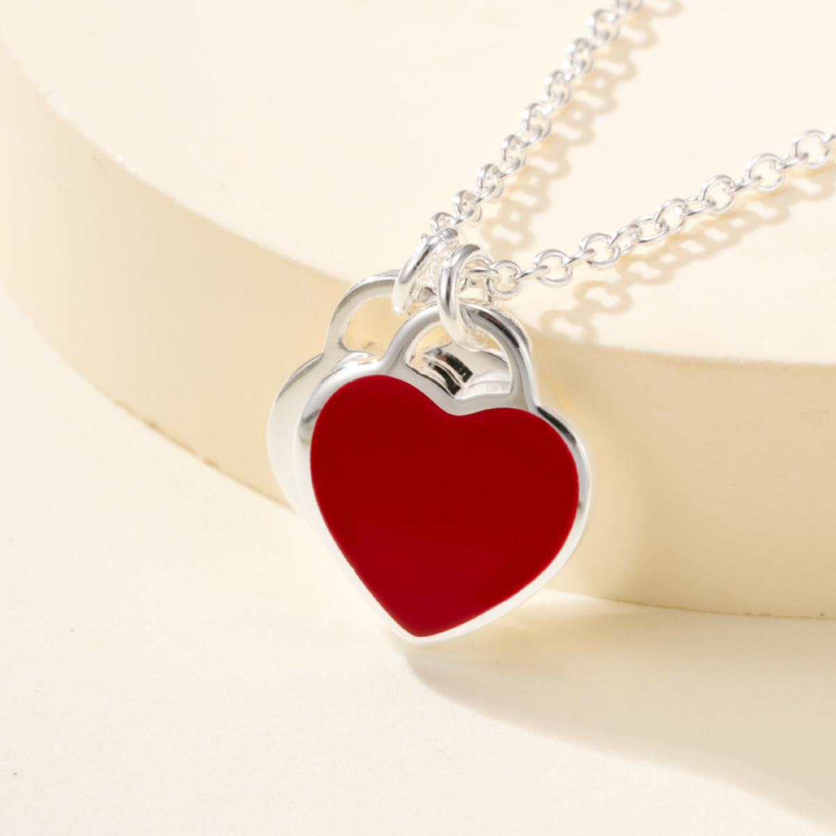 Unisex Anti-Tarnish Dual Hearts Charm Necklace Pendant - Long, Layerable, Sleek Highly Reflective Surface, Versatile Style, Ideal for Daily Outfits, Perfect Gift for Loved Ones, Trending Fashion Accessory