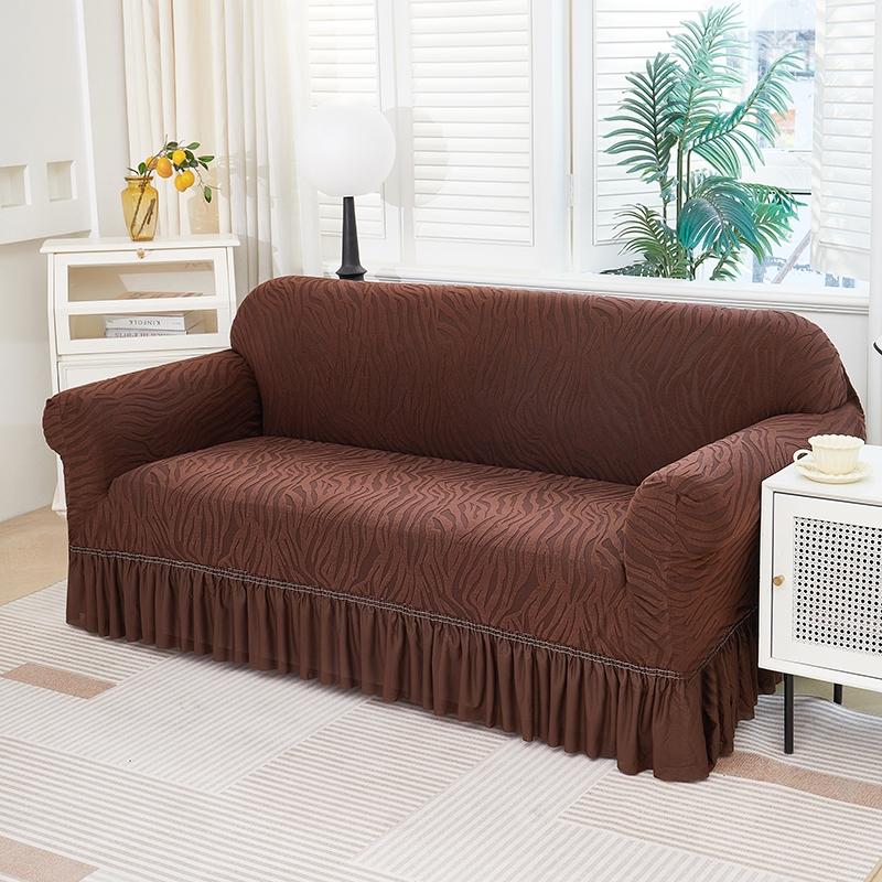 1pc Solid Color Microfiber Water Wave Elastic Stretch Sofa Cover, Elastic Couch Cover, Elastic Sofa Slipcover, Slip Resistant Sofa Protector with Skirt, Easy Care Dust Cover for 1 to 4 Seater Sofas, Home Decoration