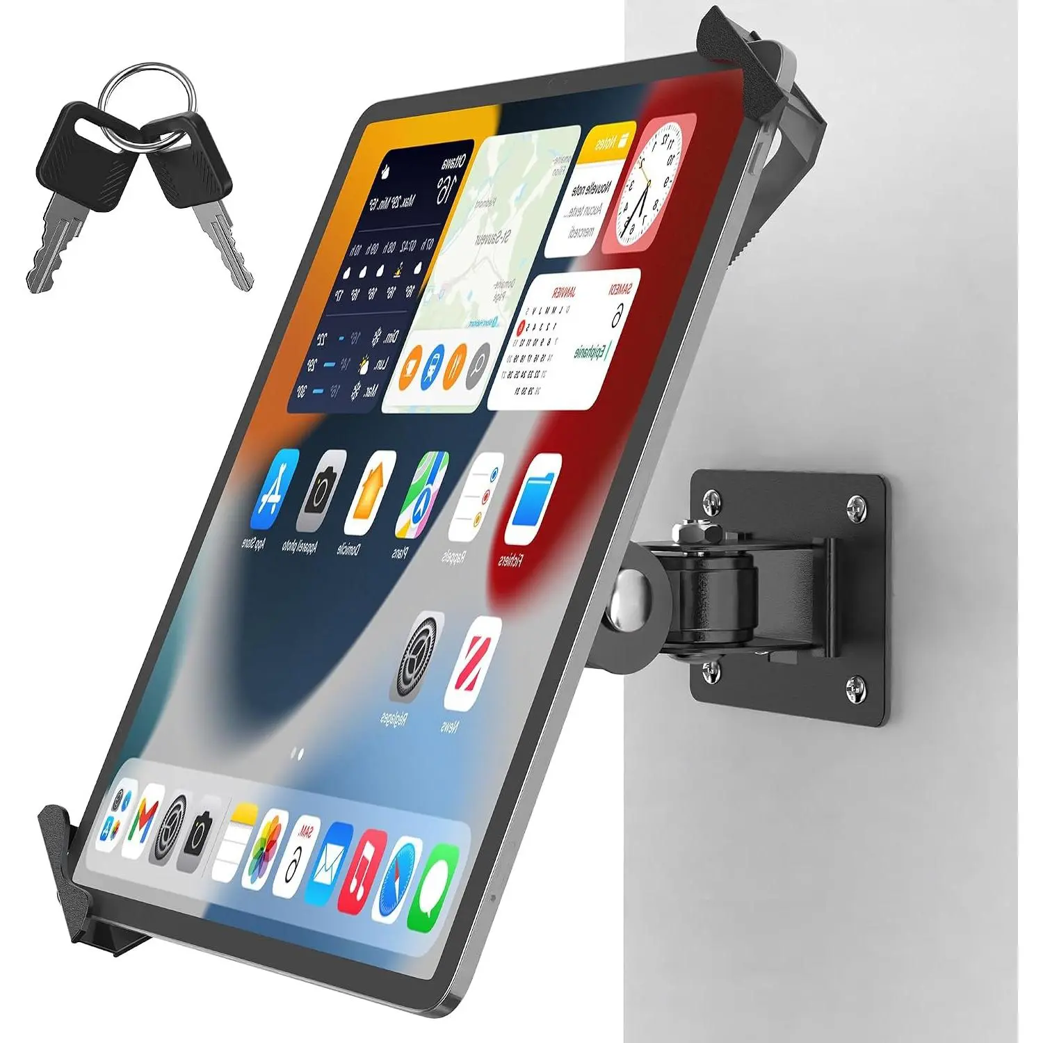 Anti- Tablet Wall Mount with Key Lock, Full Motion Locking iPad Holder