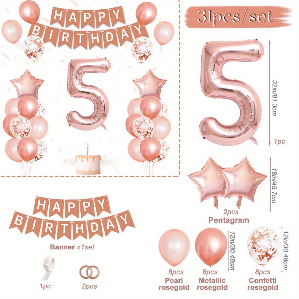 31 piece pink balloon set with "Happy Birthday" banner - perfect for birthday parties, baby showers, and family celebrations, including digital, star, and colored paper balloons, birthday party decorations
