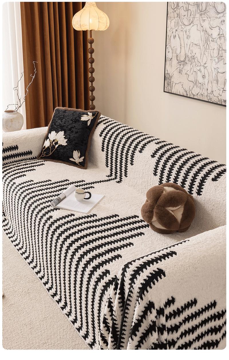 American Country Style Geometric Stripe Sofa Throw Blanket, Modern Minimalist Thick Couch Cover, Washable Sofa Slipcover, Pet Friendly