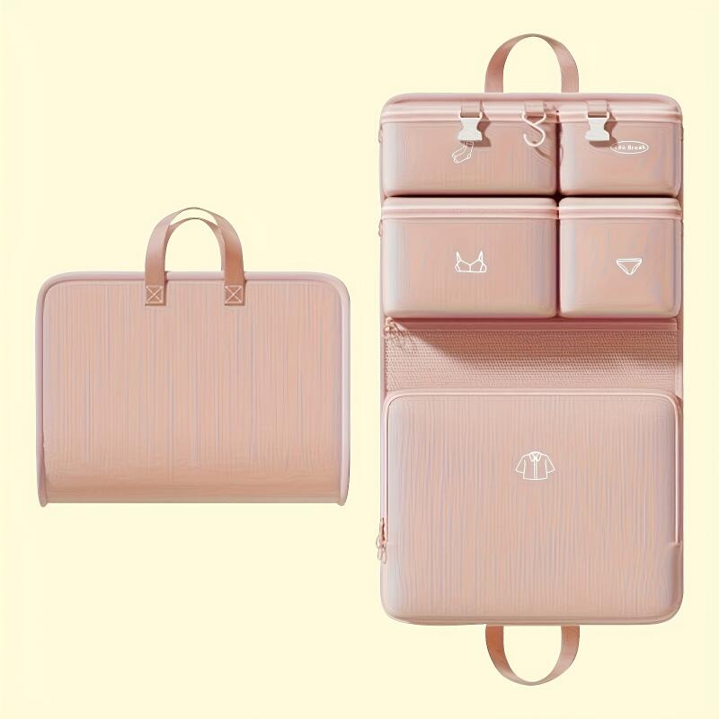 Six-In-One Travel Organizer Set, Luggage Packing Bags, Foldable Nylon Storage Pouches, 6 Zippered Compartments, Durable for Clothes and Bedding