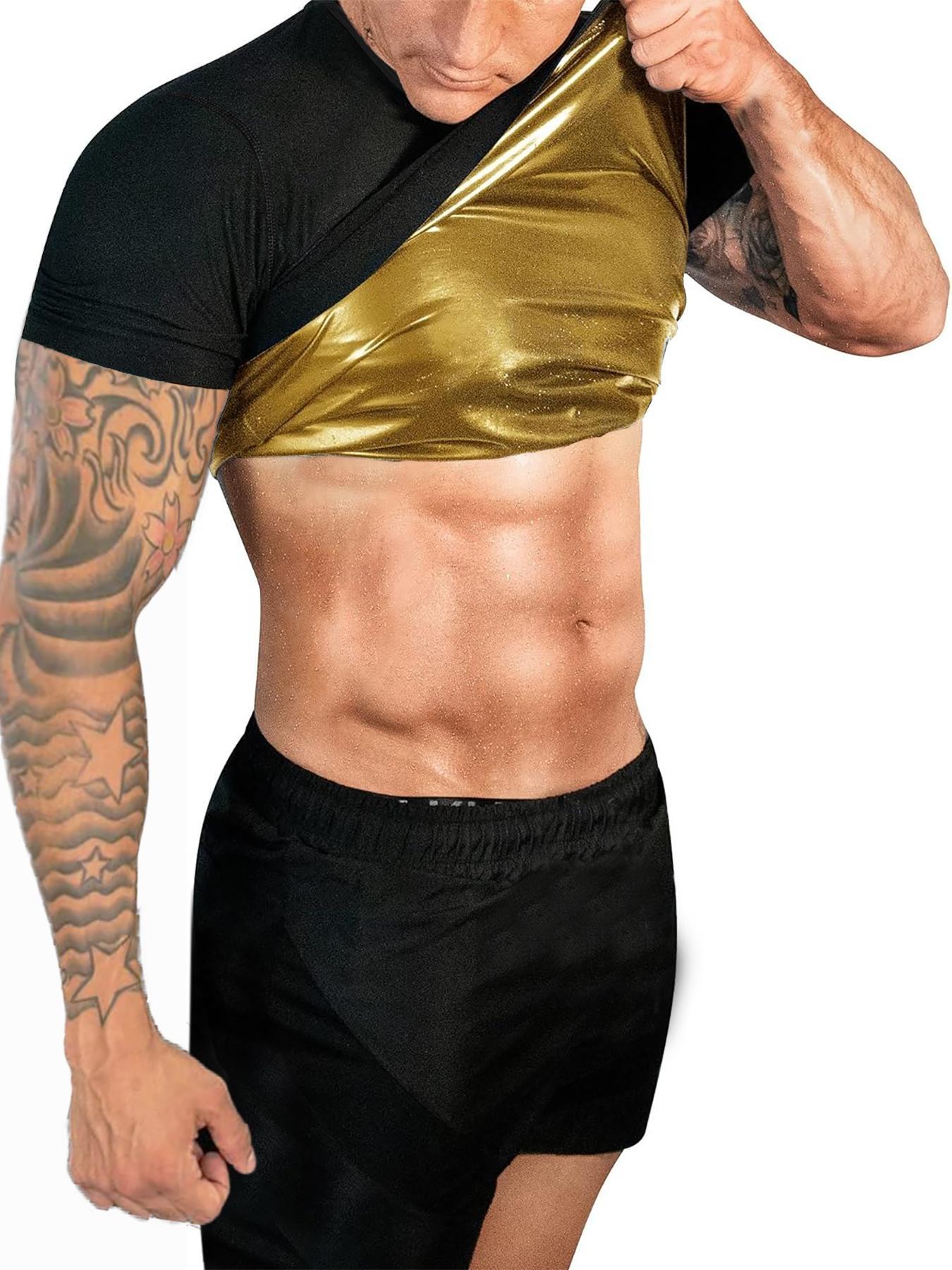 Men's Solid Sauna Tee, Casual Comfy Breathable Sauna Top for Workout Sports, Men's Sportswear for All Seasons, Gym Workout Clothes