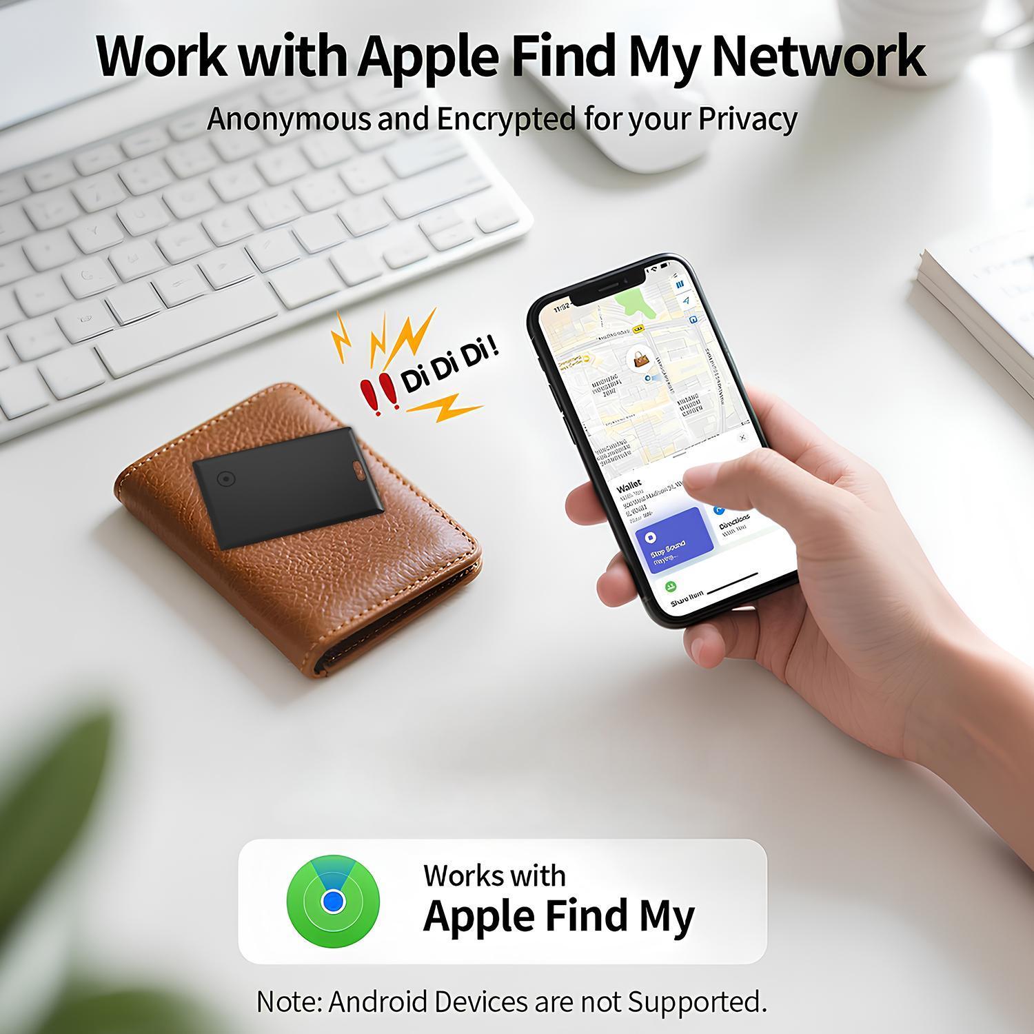 MFi Certified Bluetooth Wallet Tracker Card with Keyhole Slot, FindMy Sync GPS Trackers for Wallet/Keys, iOS-Only Locator, 5-10 Year Long-Lasting Battery Phone Accessory, Ideal Mothers' Gifts, Tools And Gadgets, Cool Mom Gadgets