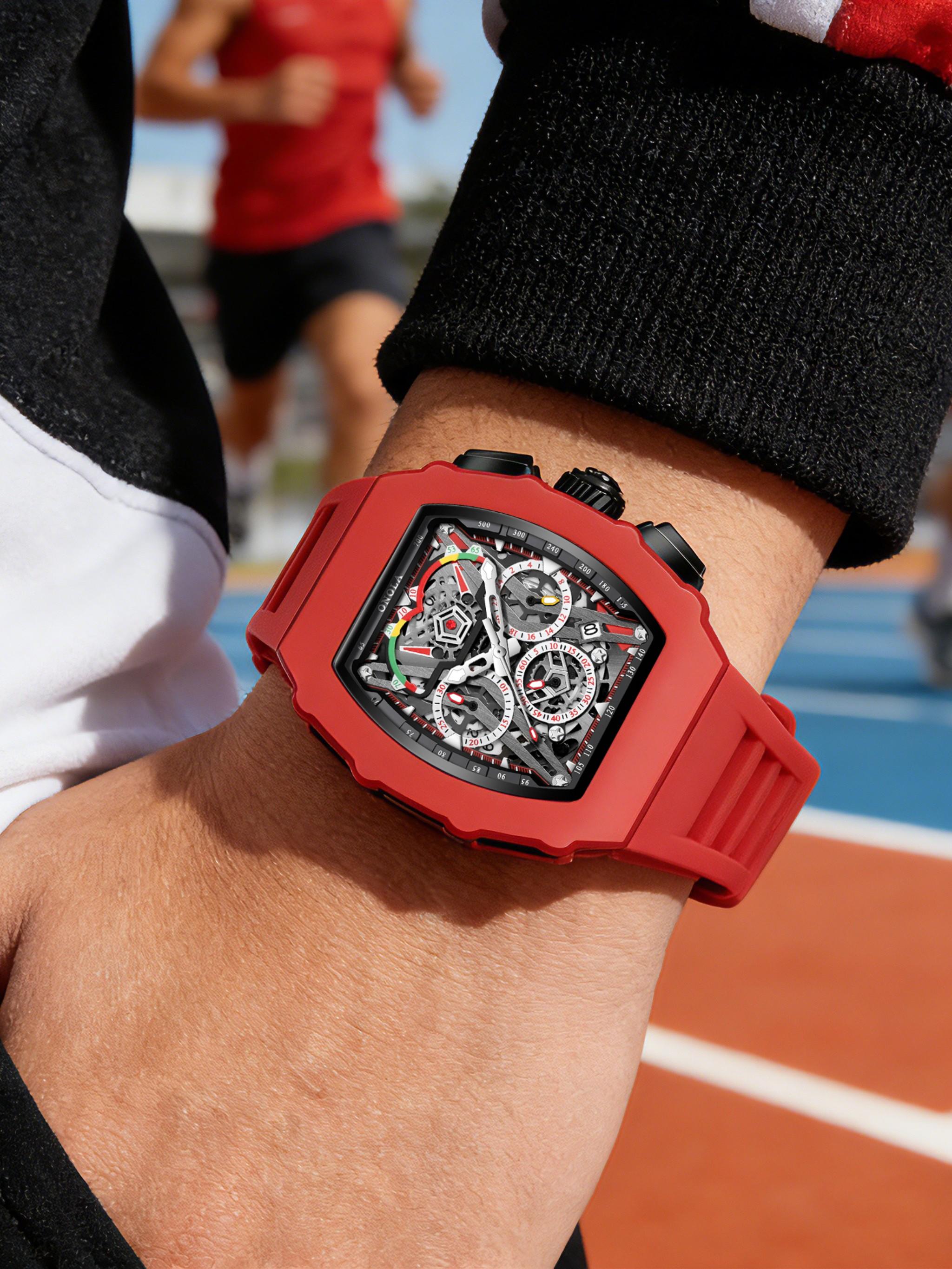 Onola Fashion Men's Quartz Watch, Multi-Function Timer, Waterproof Glowing Sports Watch for Outdoor Use, Perfect Gift for Any Occasion, Skeleton Watches