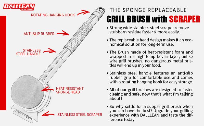 BBQ Grill Brush Bristle Free for Outdoor Grill, Grill Accessories with Sponge Replaceable Grill Brush Head, Steam Grate Cleaner,BBQ Cleaning Brush,Grill Brush Set, Bristle Free Grill Brush and Scraper Utensils
