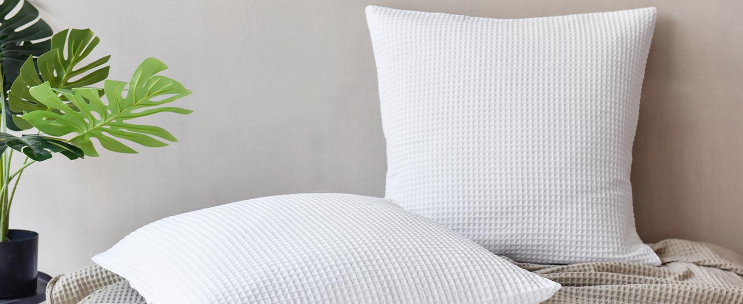 PHF 100% Cotton Waffle Pillowcases, 2 Pack Waffle Weave Euro Shams, Elegant Home Decorative Square Throw Pillow Covers for Bed Couch Sofa, No Insert
