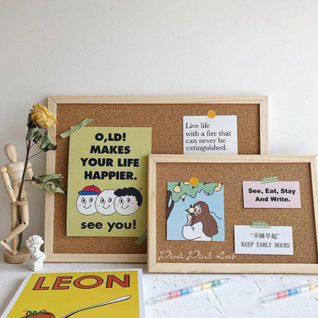 Wooden Frame Cork Board, Decorative Memo Board for Office and Home, Wall Decoration for Classroom, Message or Vision Board for School and Family