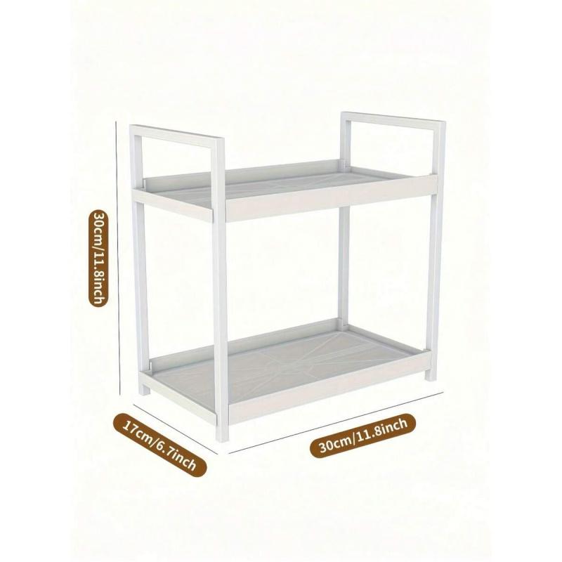 2-Tier Modern Matte Carbon Steel Countertop Storage Rack Freestanding Spice Organizer Shelf For Kitchen Bathroom Vanity